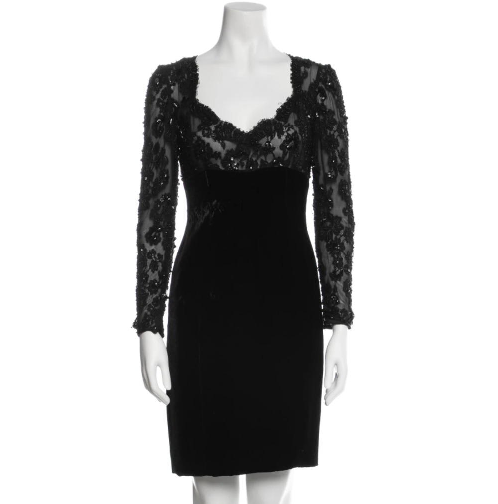 Ermanno Scervino black lace beaded velvet mini long sleeve dress